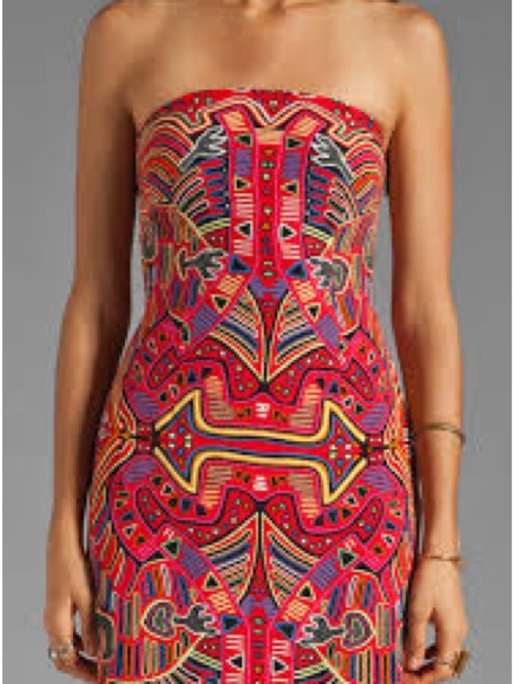 Mara Hoffman Strapless Red Patterned Dress